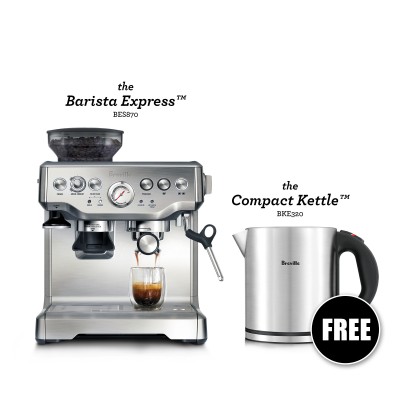 Breville Barista Express | Coffee Maker, Espresso Machine with Built-in Coffee Grinder and Milk Texturing Function | FREE Barista Kit and FREE Compact Kettle